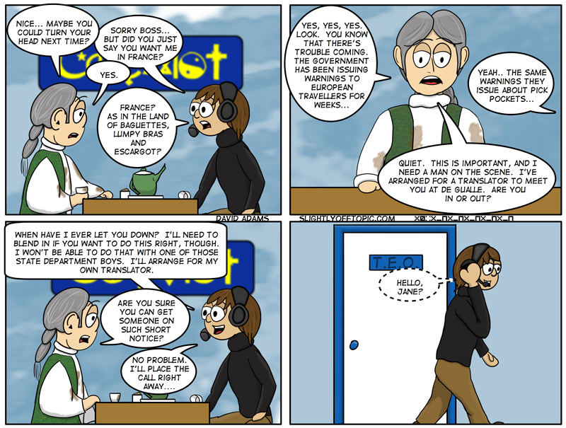 Could someone get him a towel, please?  Or maybe a tide pen... tea stains!