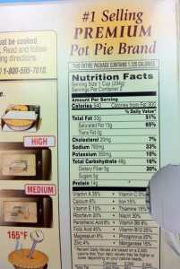 Marie Callendar Pot Pie Nutrition Label