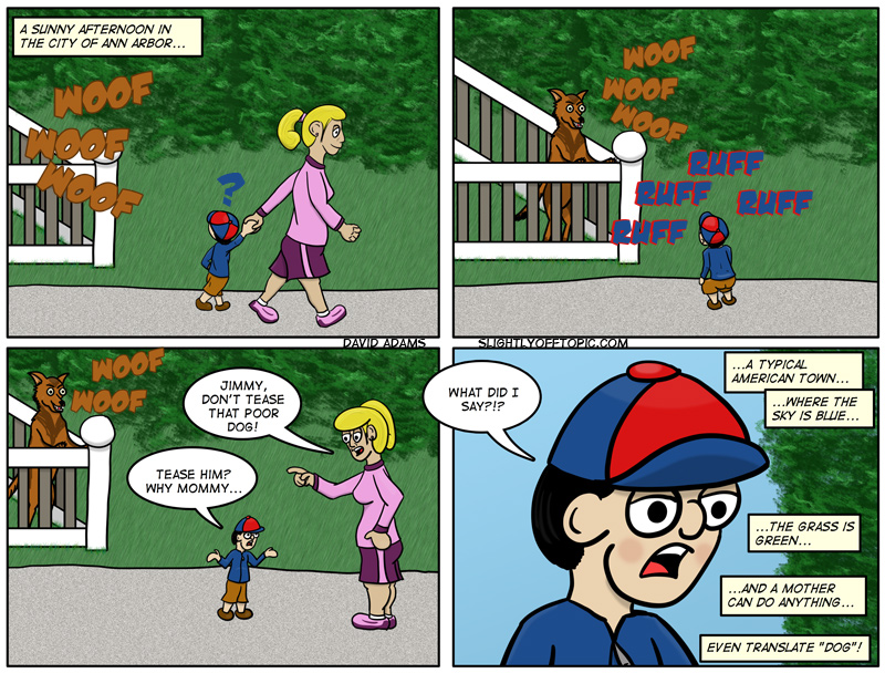 I am inordinately pleased by the way the boy turned out in the first panel... and just as displeased with the third...